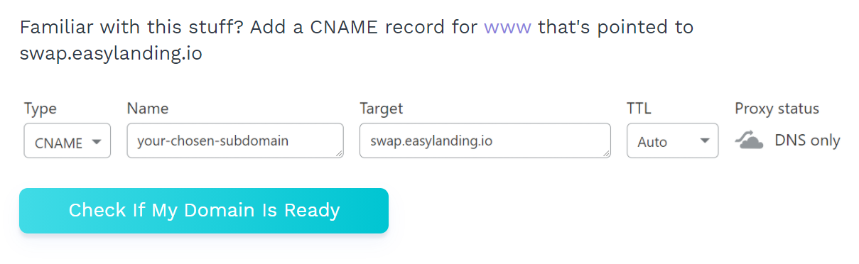 screen where users set dns records
