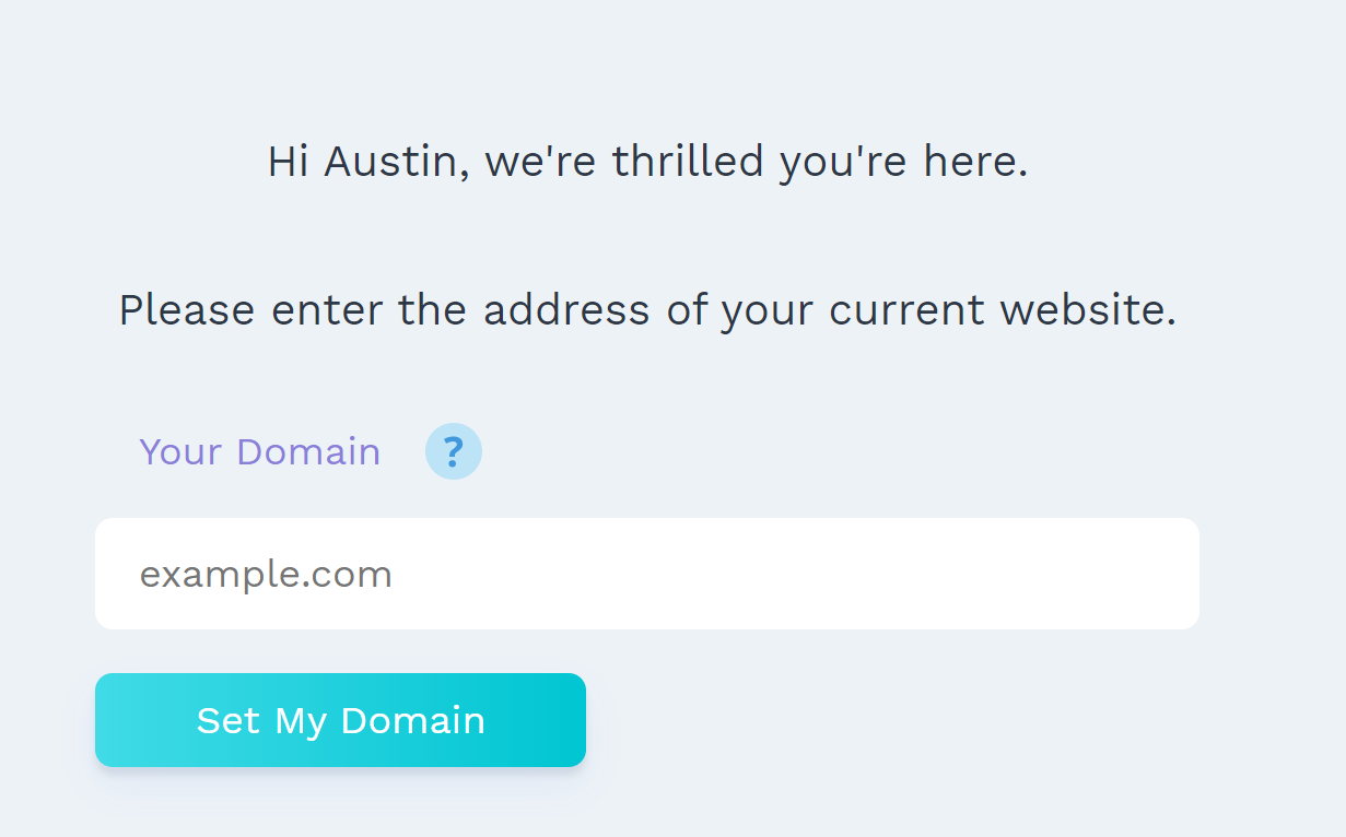 Easy Landing welcome screen where users choose a domain