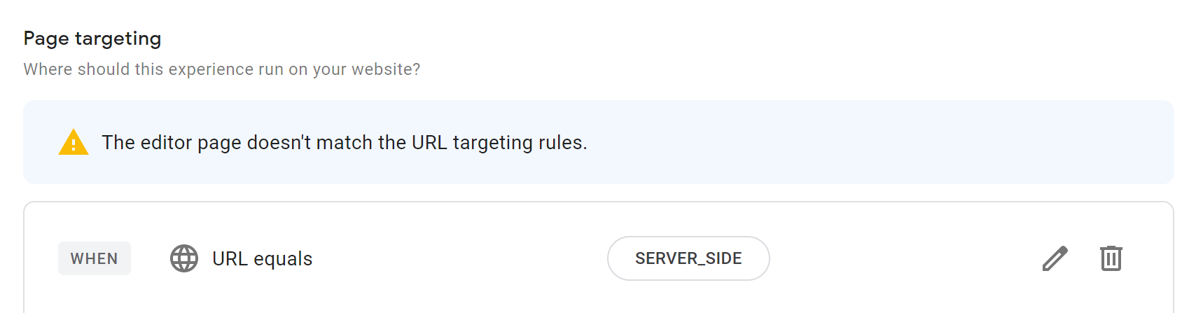 set the url to SERVER_SIDE for google optimize matching