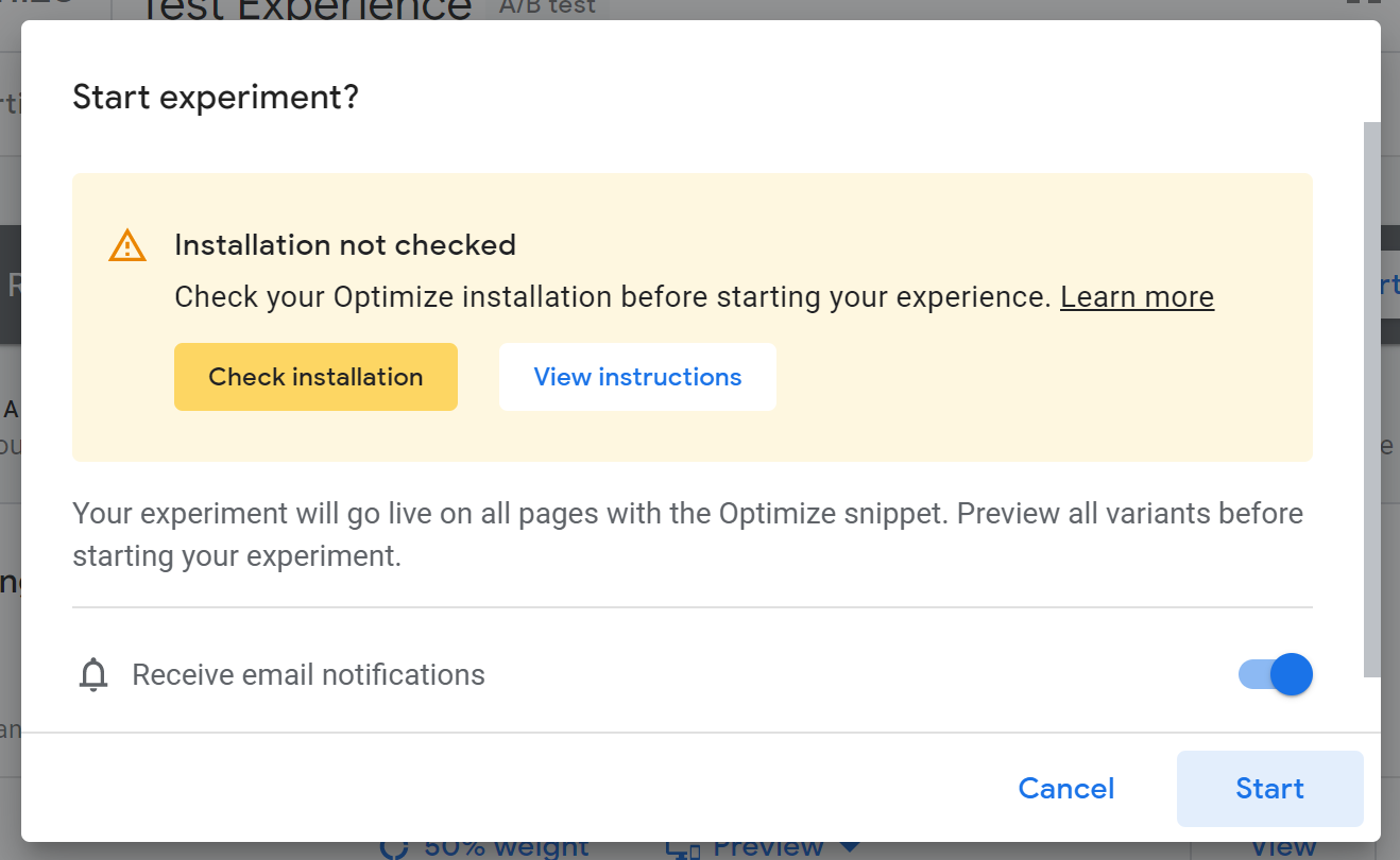 Google Optimize is not installed